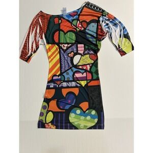 Voice Women's Pop Art Heart Print Bodycon Mini Dress Size M Colorful Retro Y2K